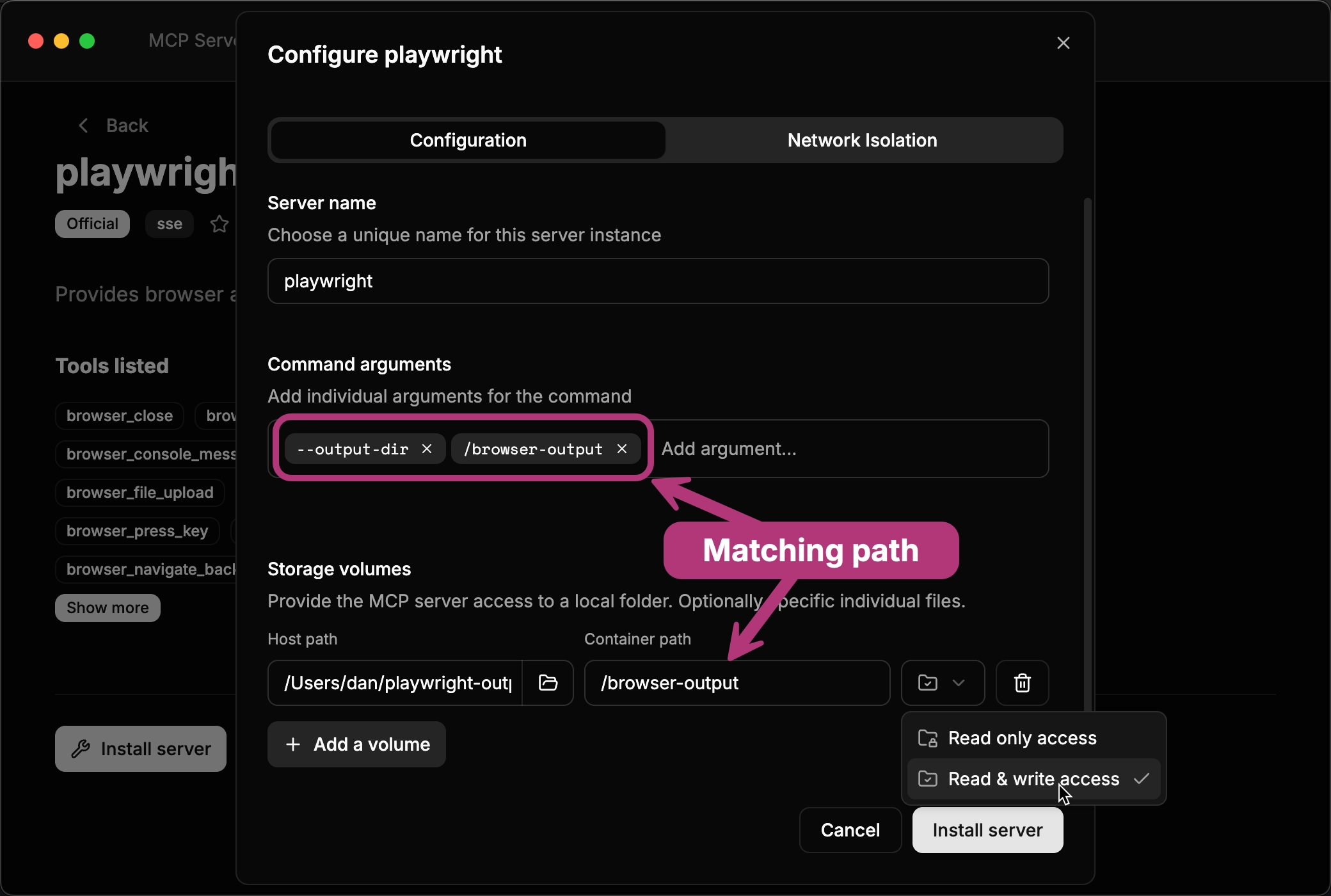 Playwright MCP server UI